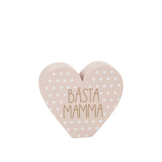 Stående hjärta rosa "Mamma" i trä 8 cm