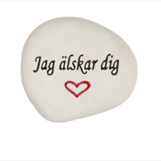 Sten, ca 8 cm med text "Jag älskar dig"