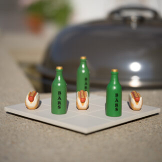 Tre i rad trä Korv med bröd/öl 19x19cm